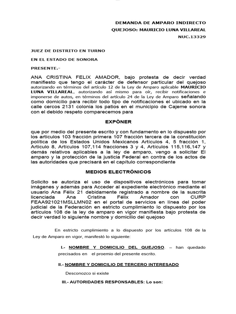 Amparo Indirecto de Mauricio Luna Villareal | PDF | Justicia | Crimen y ...