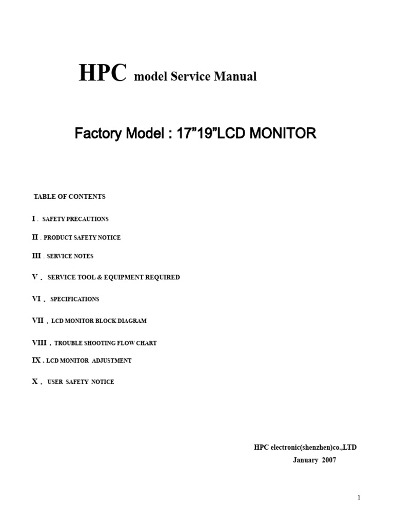 HPC LCD Monitor Service Manual | PDF | Computer Monitor | Printed ...