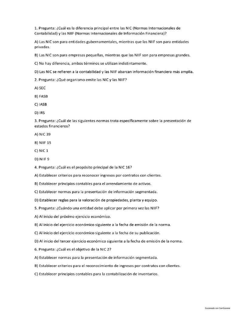 Examen NIC y NIIF Diagnóstico | PDF
