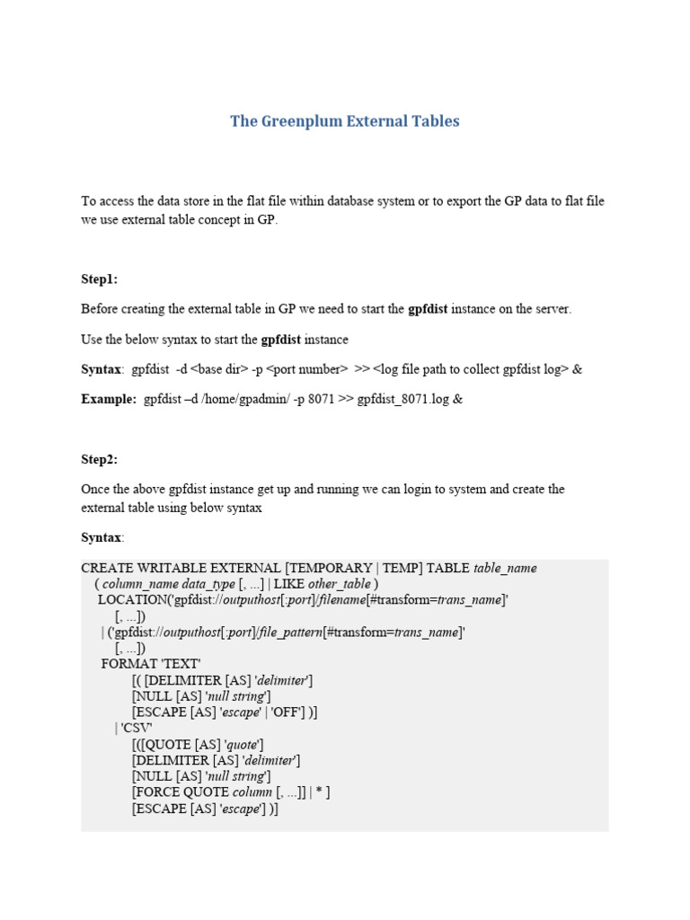 External Tables Implementation Approach in Greenplum PDF