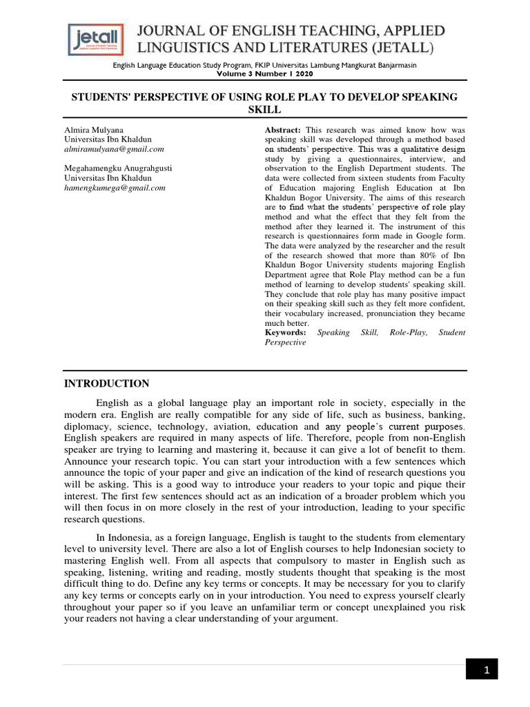Role Play's Impact on Speaking Skills | PDF | Language Education ...