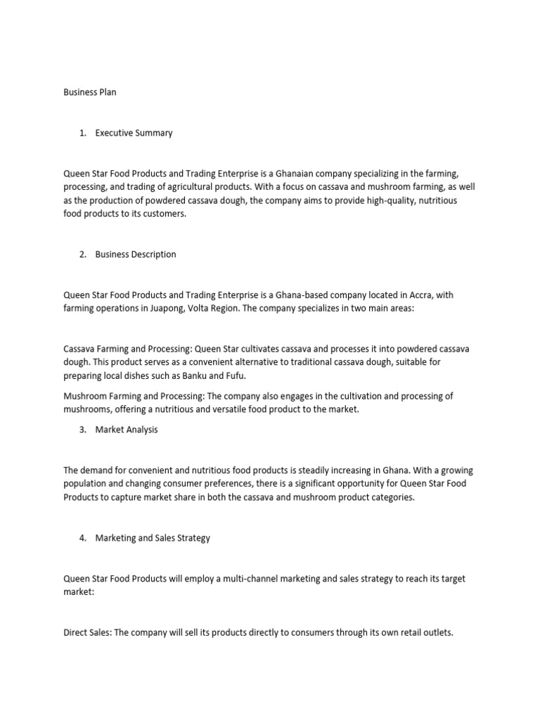 Ghana Cassava & Mushroom Business Plan | PDF | Retail | Marketing