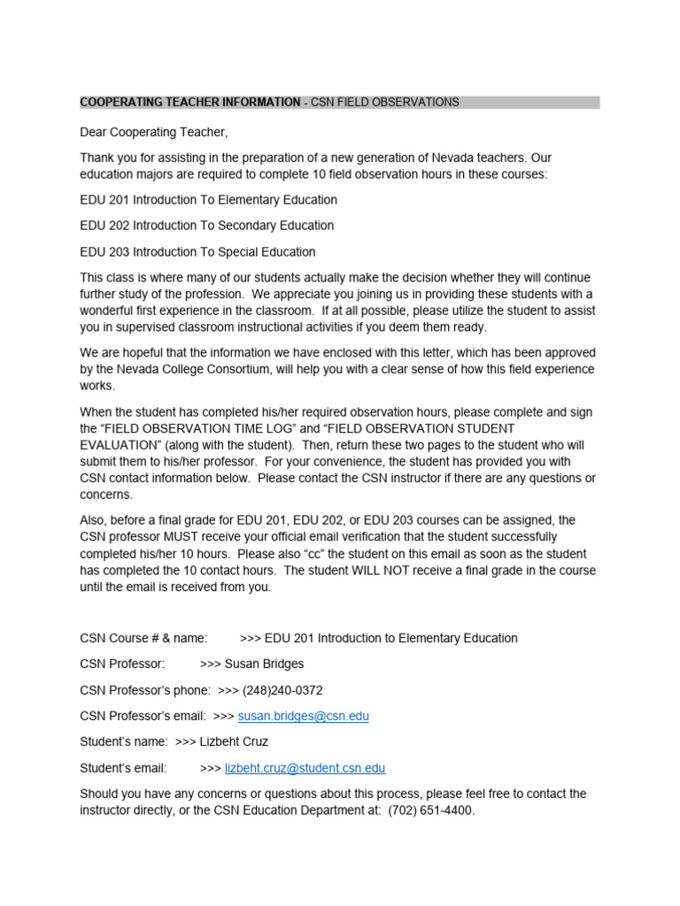 Field Observation Packet | PDF | Classroom | Teachers