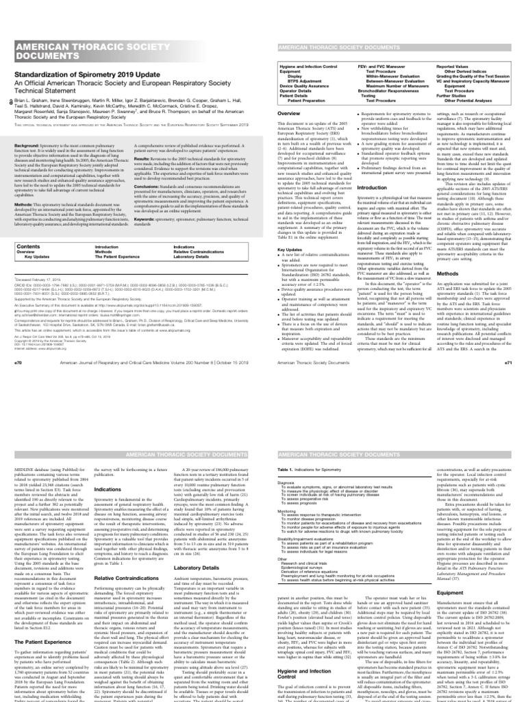 Standardization of Spirometry 2019 Update. An Official American