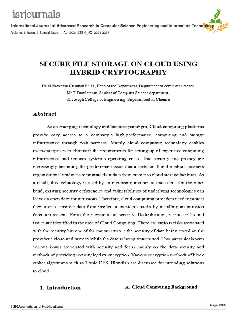 Hybrid Cryptography for Cloud Security | PDF | Cryptography | Public ...