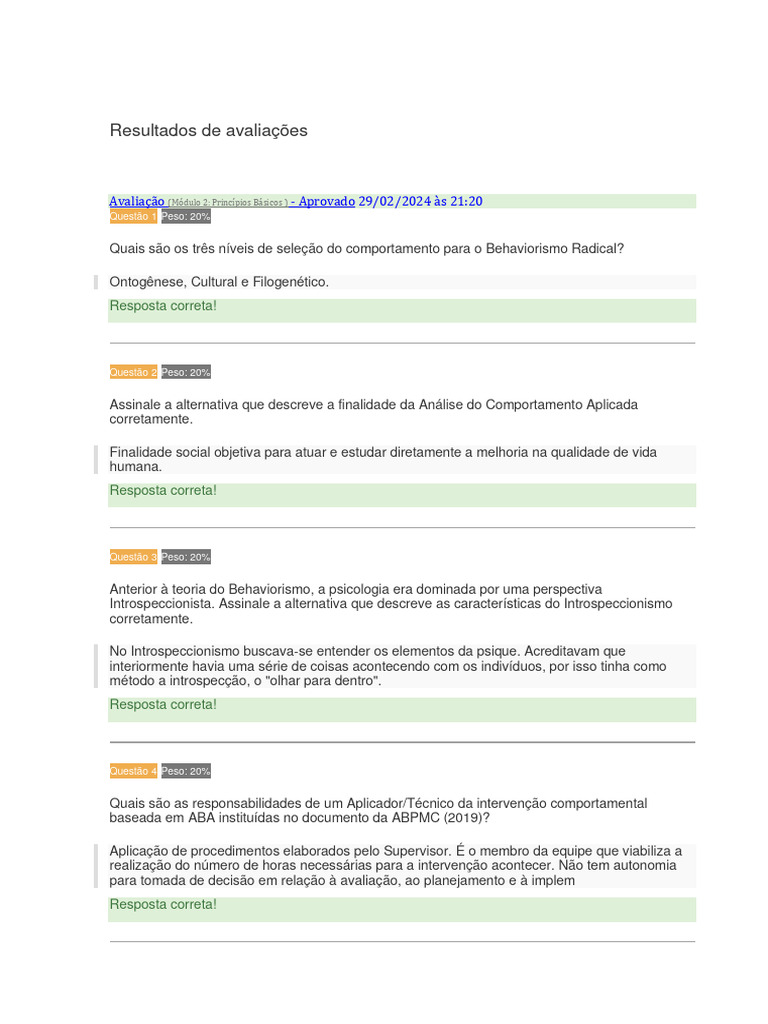 Avaliação em Análise do Comportamento | PDF