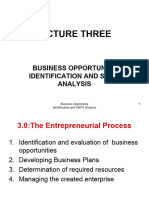 Lecture Three: Business Opportunity Identification and Swot Analysis