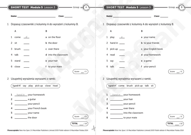 Sprawdzian Z Angielskiego Klasa 4 New Hot Spot New Hot Spot Short Test Module 5 Lesson 3 | PDF | Teaching