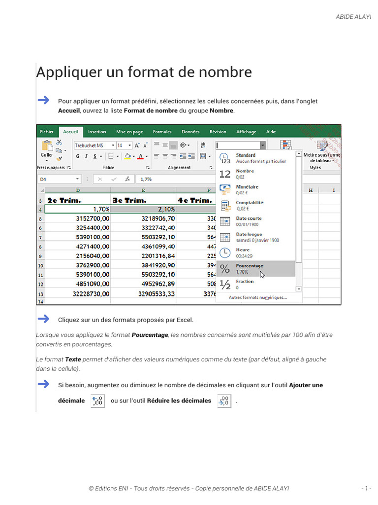 Formats de nombres dans Excel | PDF | Informatique