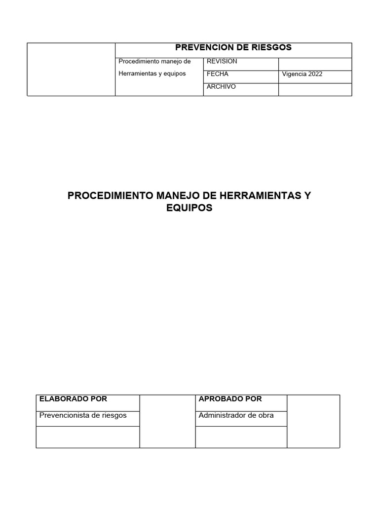 Procedimiento MANEJO DE HERRAMIENTA Y EQUIPOS | PDF | Herramientas