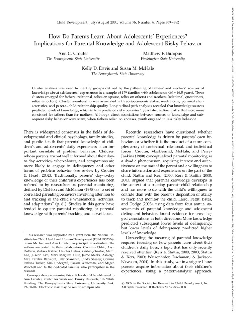 Parental Knowledge and Adolescent Behavior | PDF | Parent | Adolescence