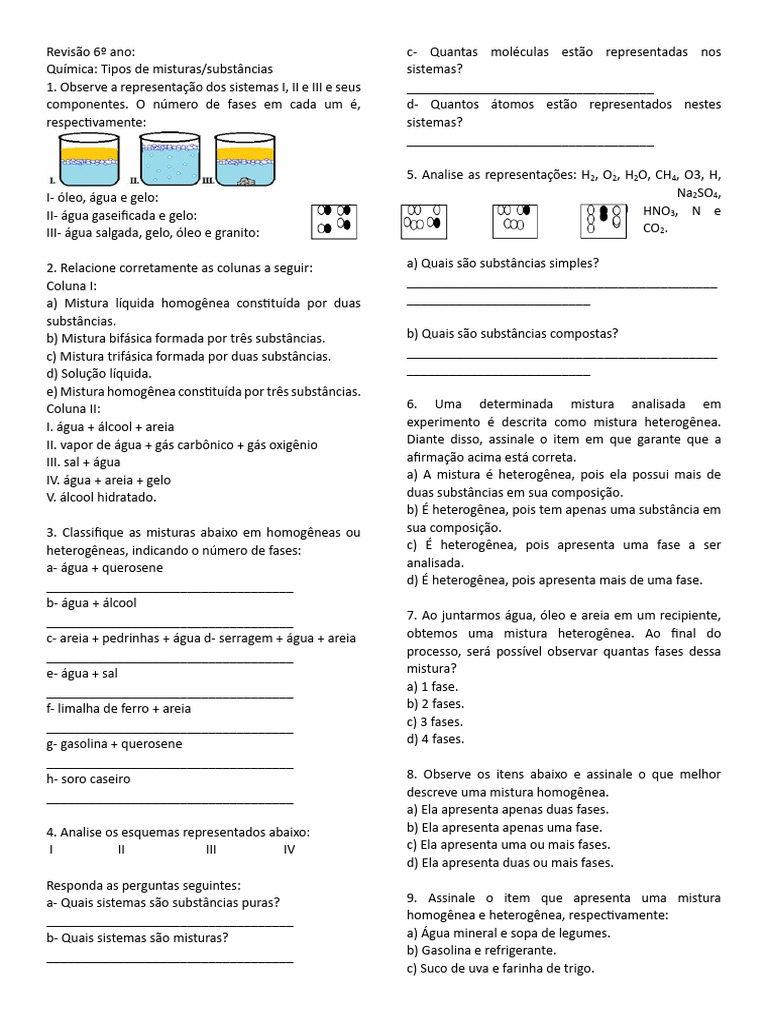 Misturas e Substancias 6 Ano | Download grátis PDF | Mistura ...
