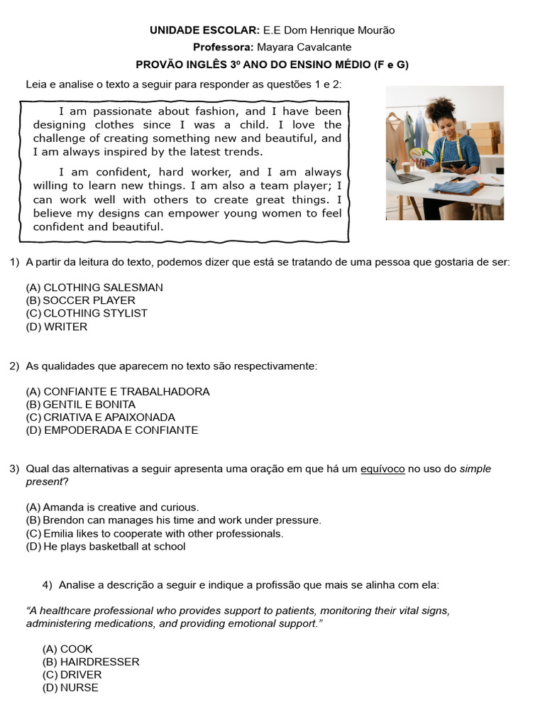 PROVA ENSINO MEDIO INGLES | PDF