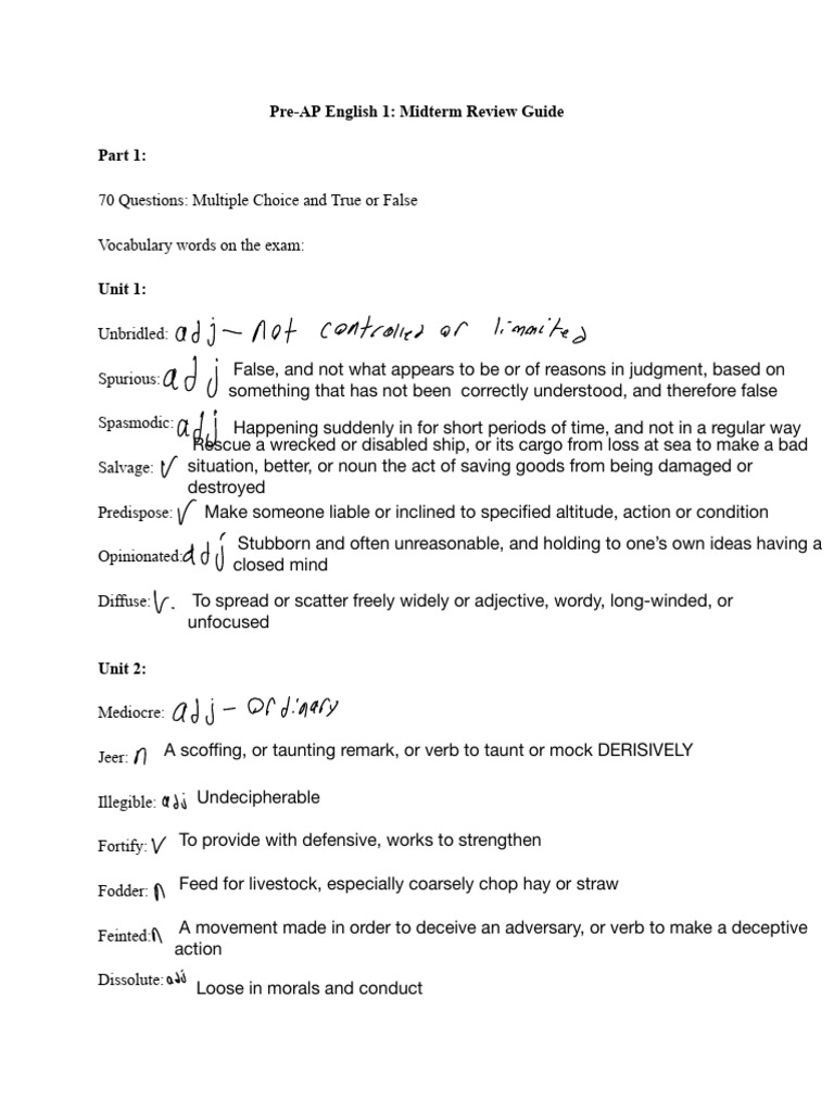 Pre AP+English+1+Midterm+Review+Guide+Part+1 | PDF