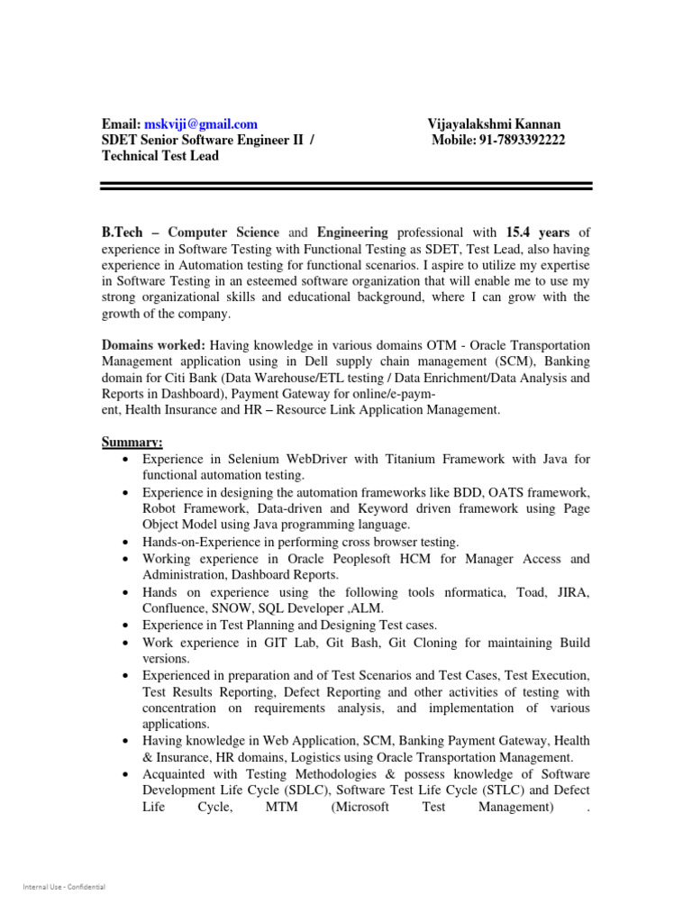 Vijayalakshmi - Functional - QA Lead - Automation - Testing | PDF ...