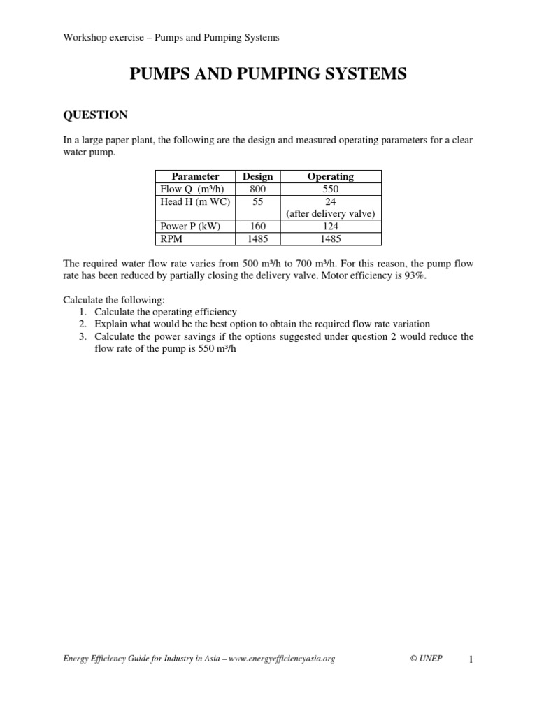 Workshop Exercise - Pumps and Pumping Systems | PDF | Technology ...