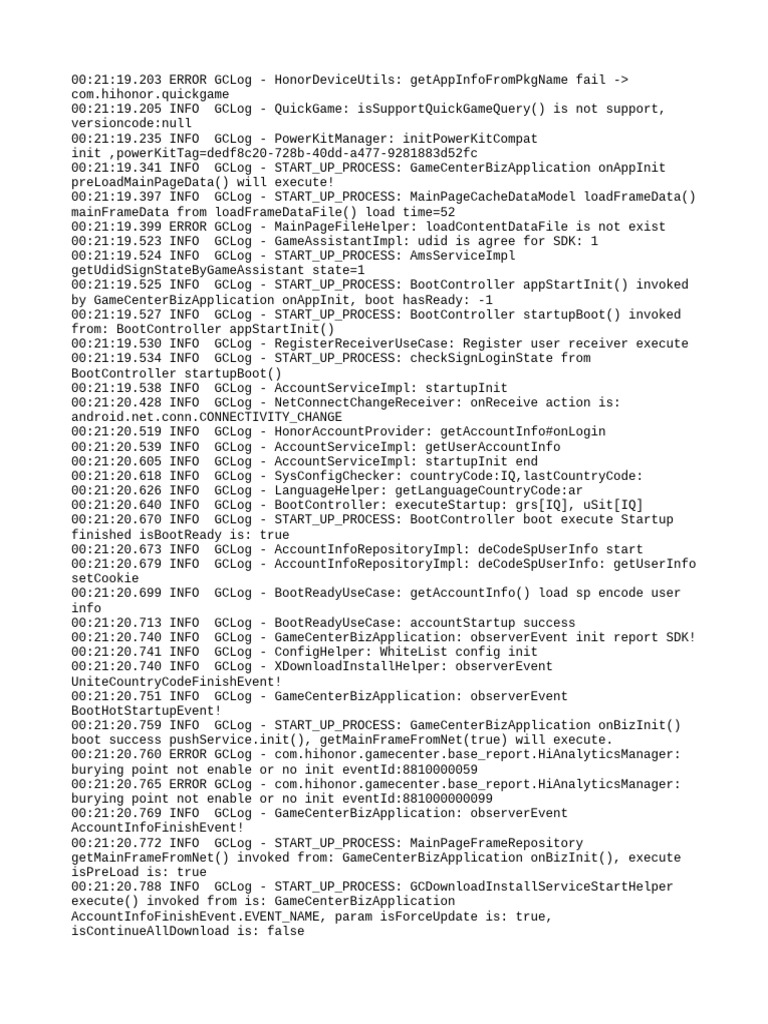 Honor Device QuickGame Error Log | PDF | Application Layer Protocols ...