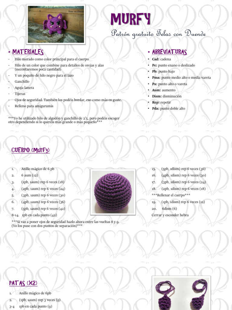 Patrón Amigurumi Murfy Gratis | PDF