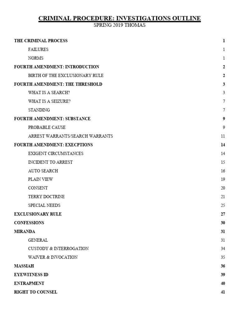CRIM PRO INVESTIGATIONS Outline | Download Free PDF | Fourth Amendment ...