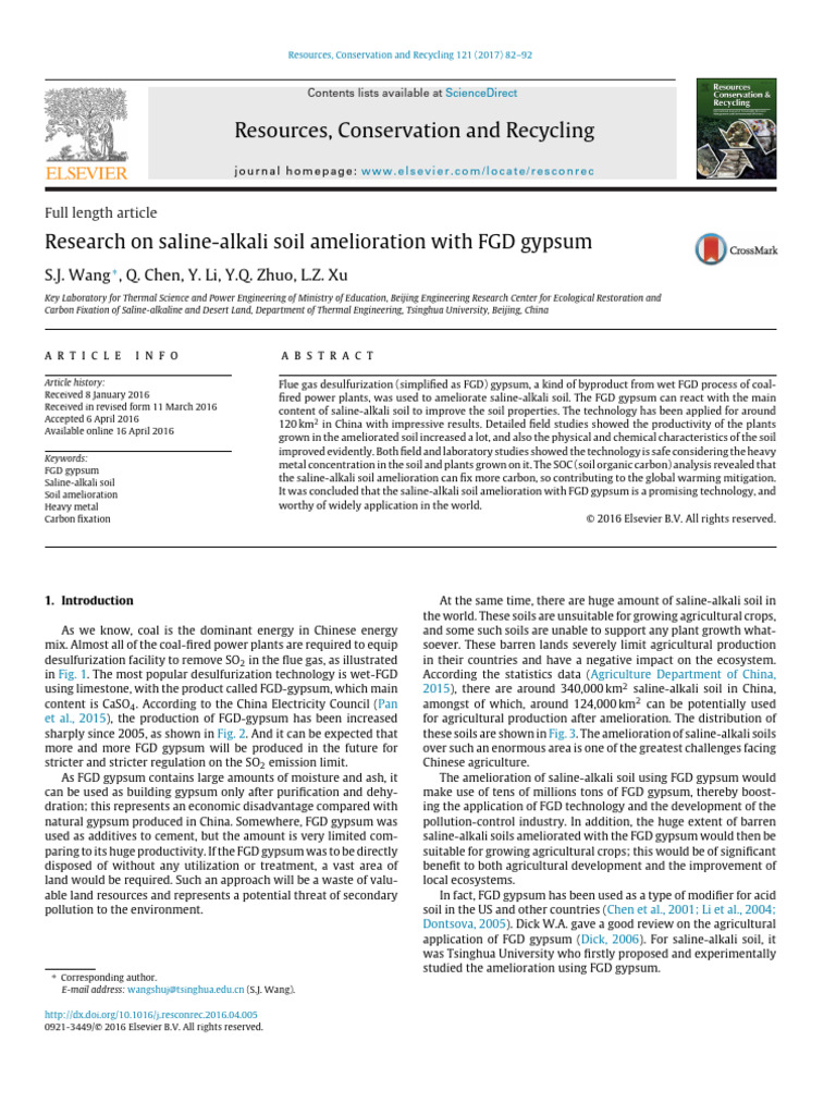Research On SalineAlkali Soil Amelioration With FGD Gypsum Download