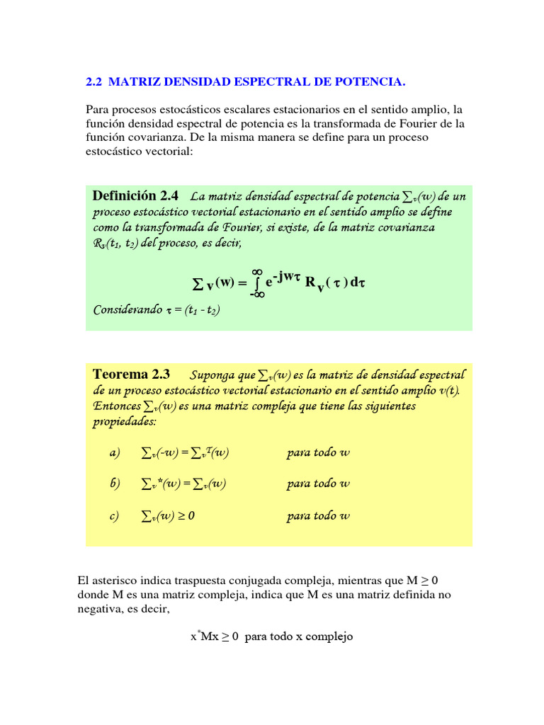 Matriz Densidad Espectral de Potencia | PDF | Densidad espectral ...