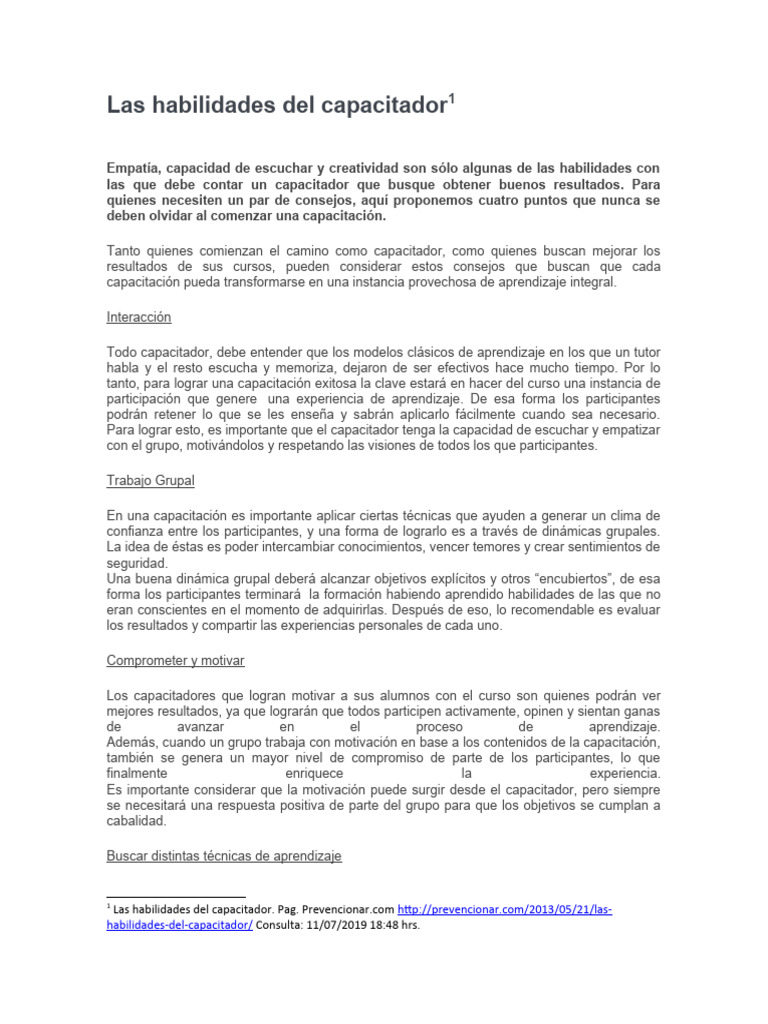Habilidades Clave del Capacitador | PDF | Aprendizaje | Creatividad