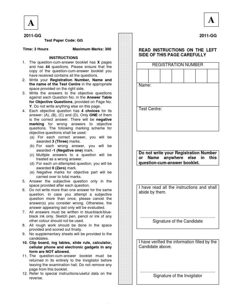 2011-GG Test Instructions and Guidelines | PDF