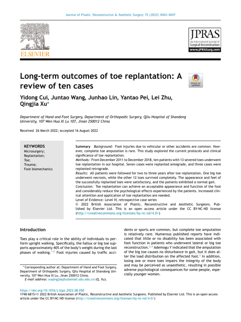 Toe Replantation Outcomes | PDF | Toe | Foot