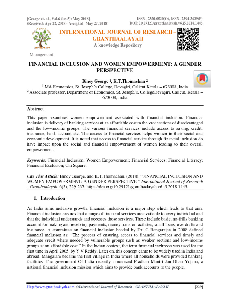 Financial Inclusion and Women Empowerment - A Gender | PDF | Financial ...