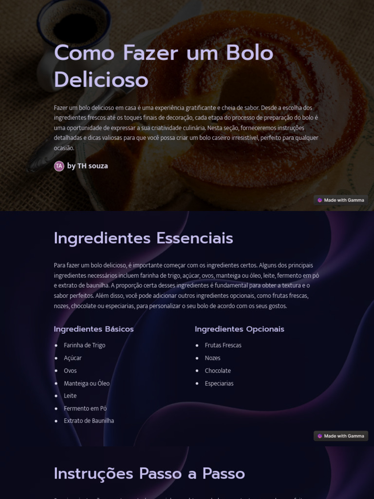 Como Fazer um Bolo Delicioso em Casa | PDF | Bolos | Chocolate