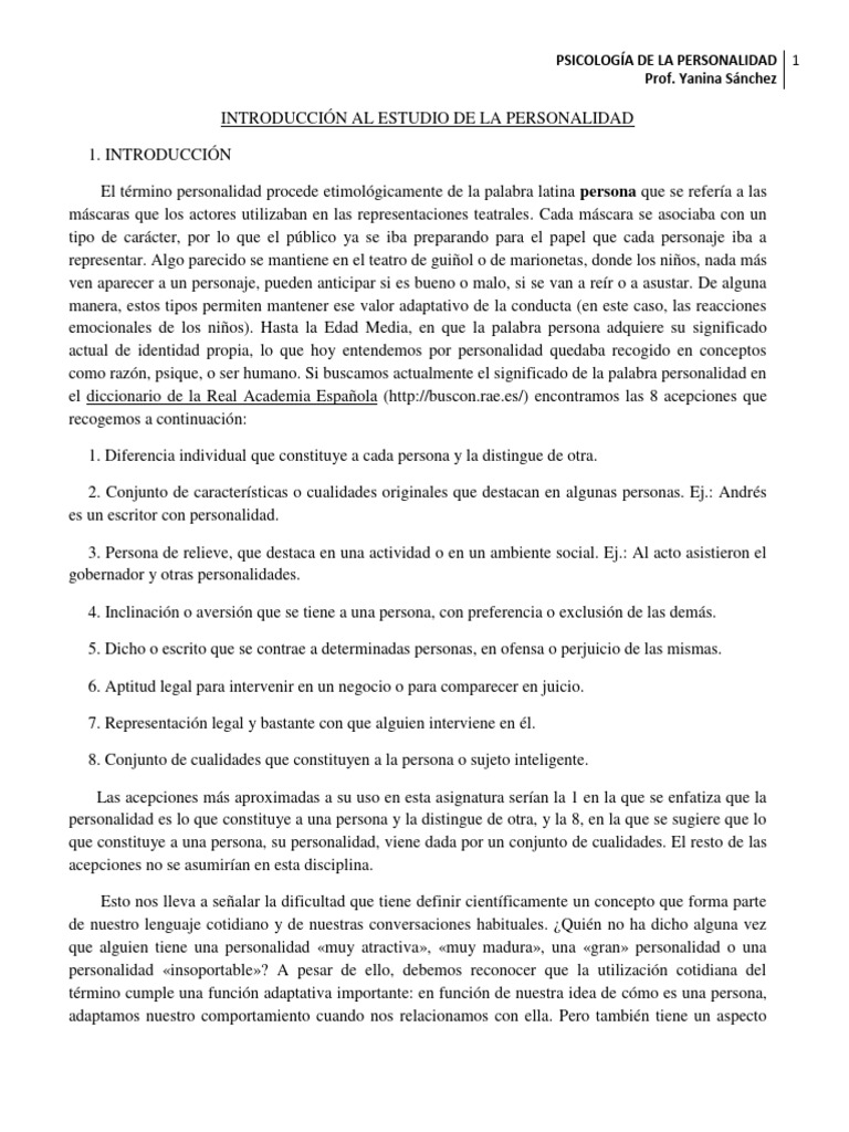 1 - Introduccion Al Estudio de La Personalidad | PDF | Comportamiento ...