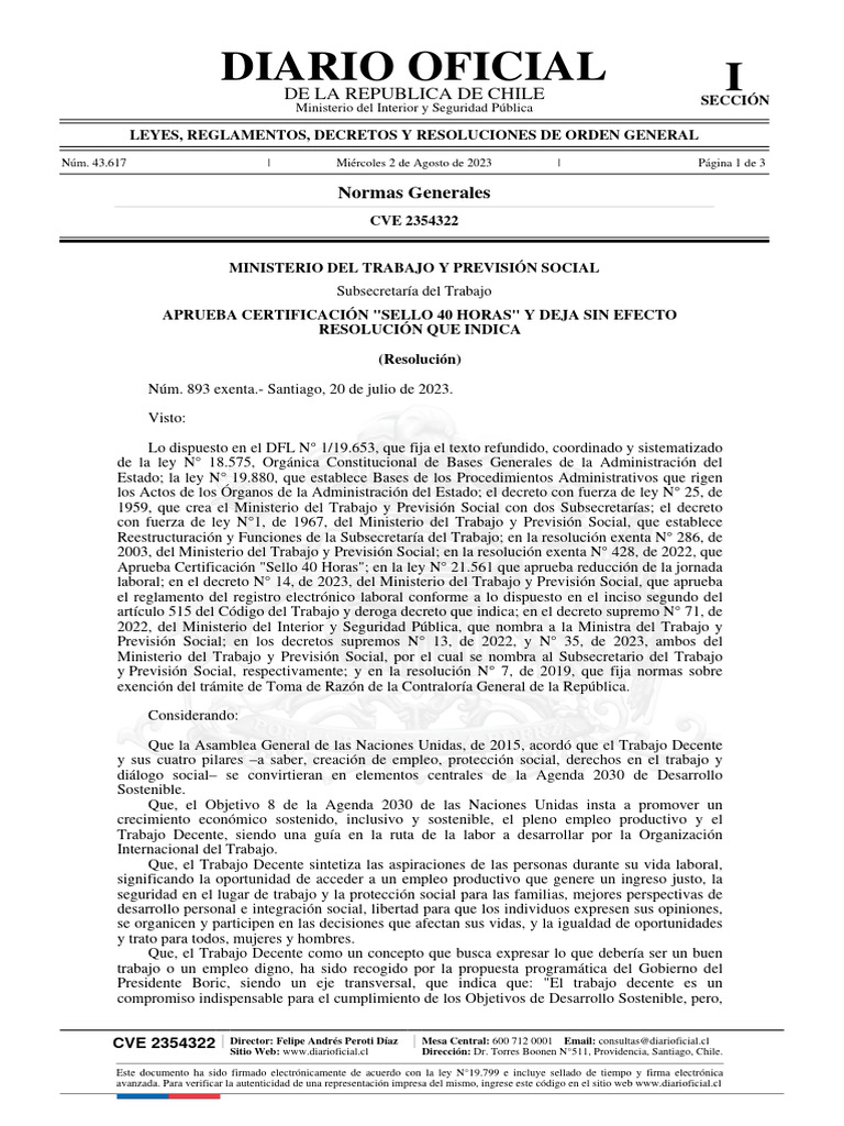Ley N° 21561 Ley 40 horas | PDF | Derecho laboral | Gobierno
