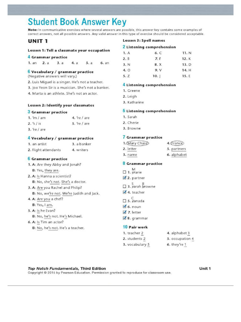 Top Notch Fundamental Student Book Answer Key Compress PDF