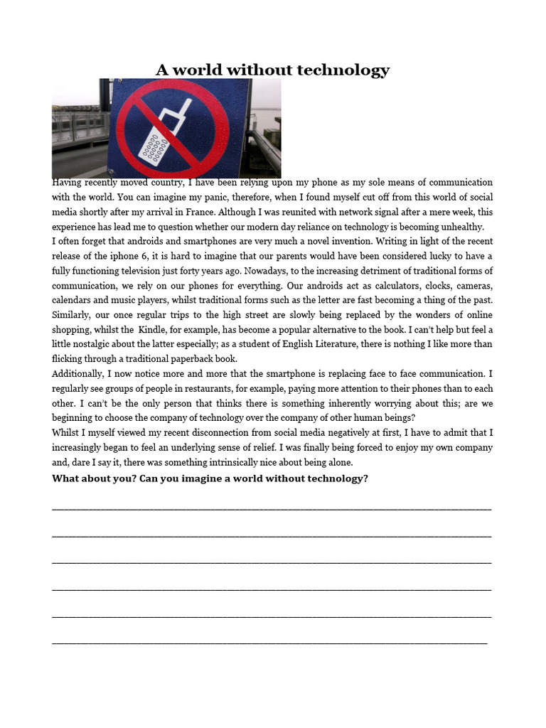 Life Without Technology: A Reflection | PDF | Telephone | Smartphone