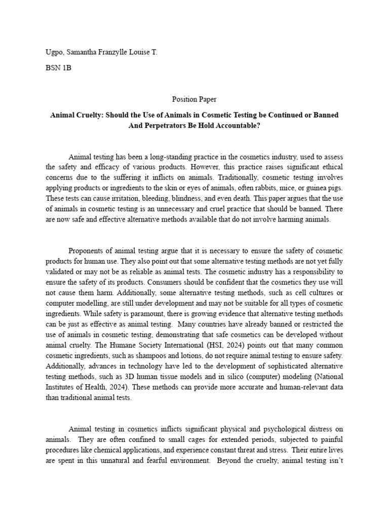 Position Paper | PDF | Animal Testing | Cosmetics