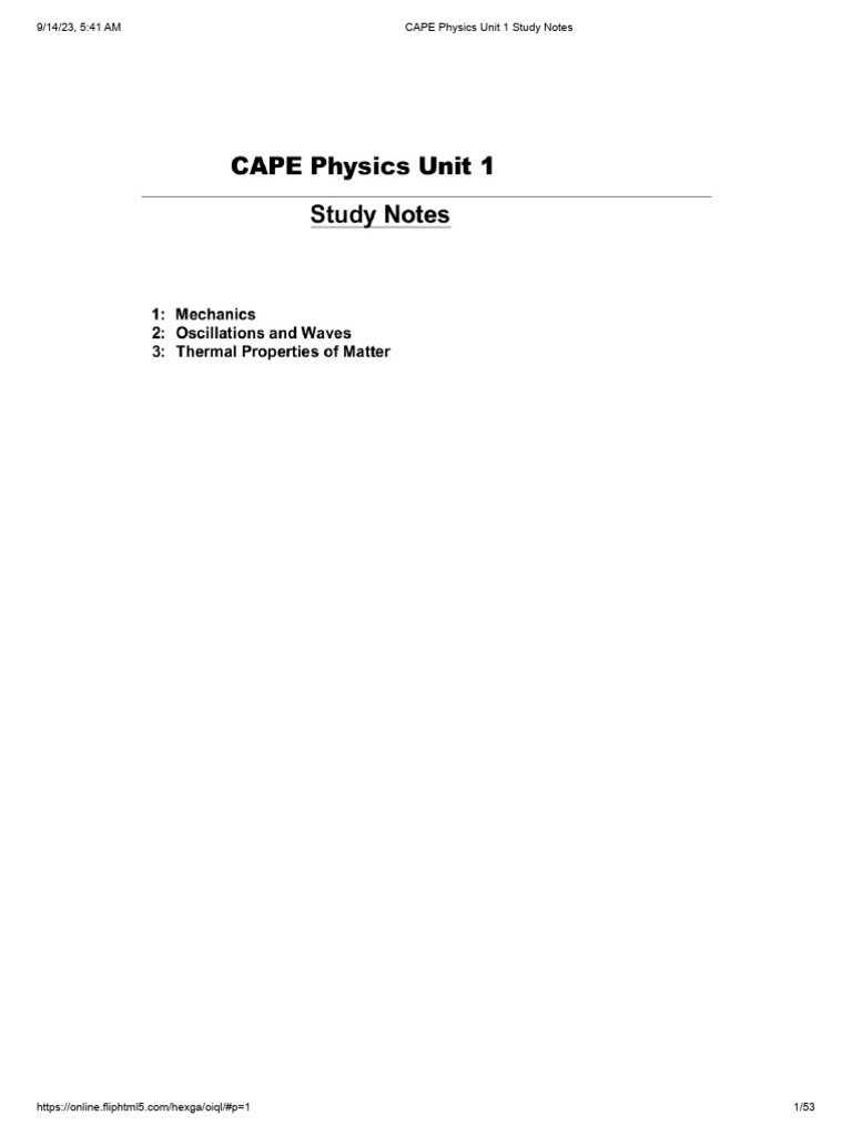 Physics Unit 1 Study Notes For CAPE | PDF