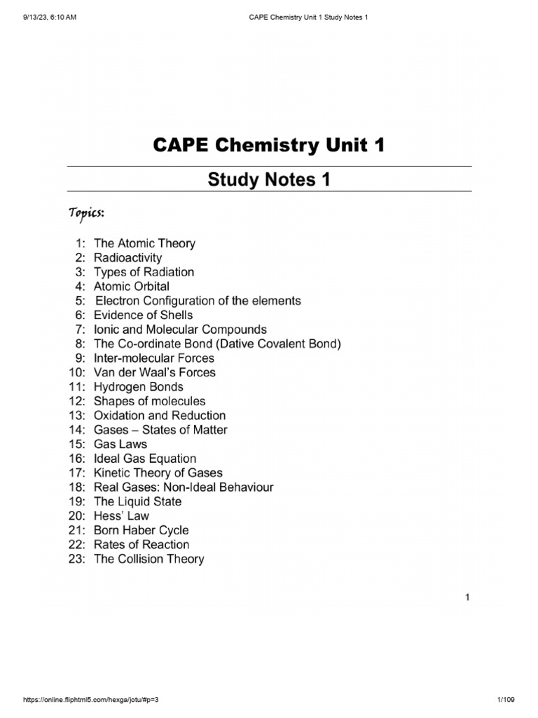 Cape chemistry unit 1 study notes 1 pdf