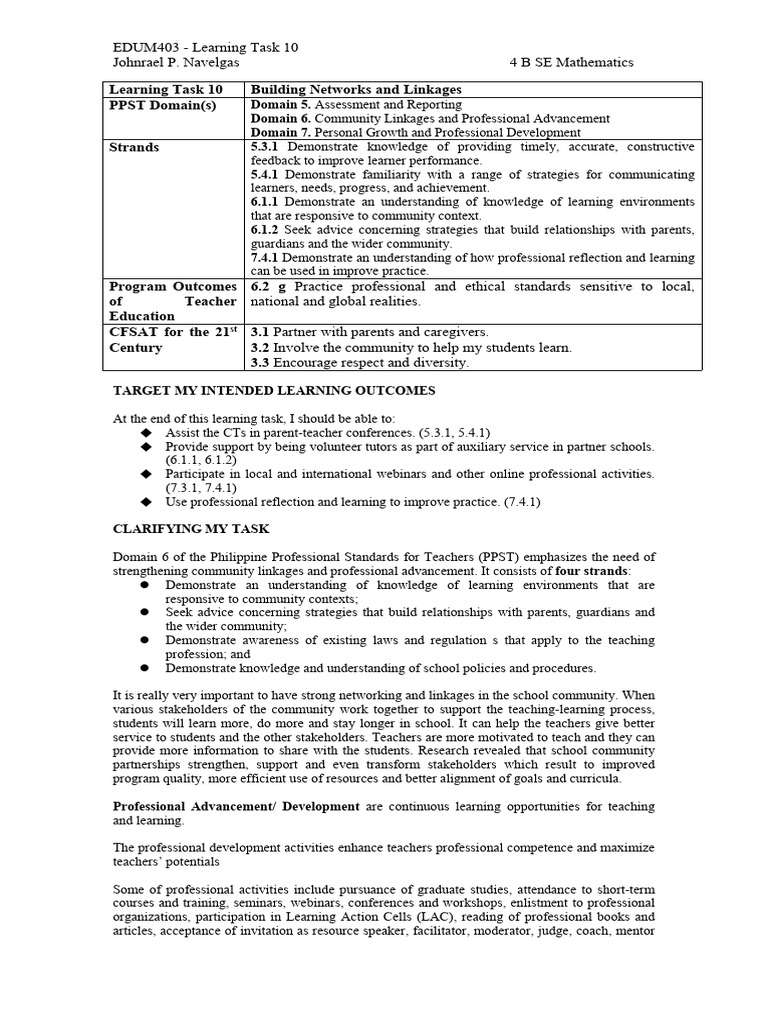 Learning task 10 pdf learning teachers