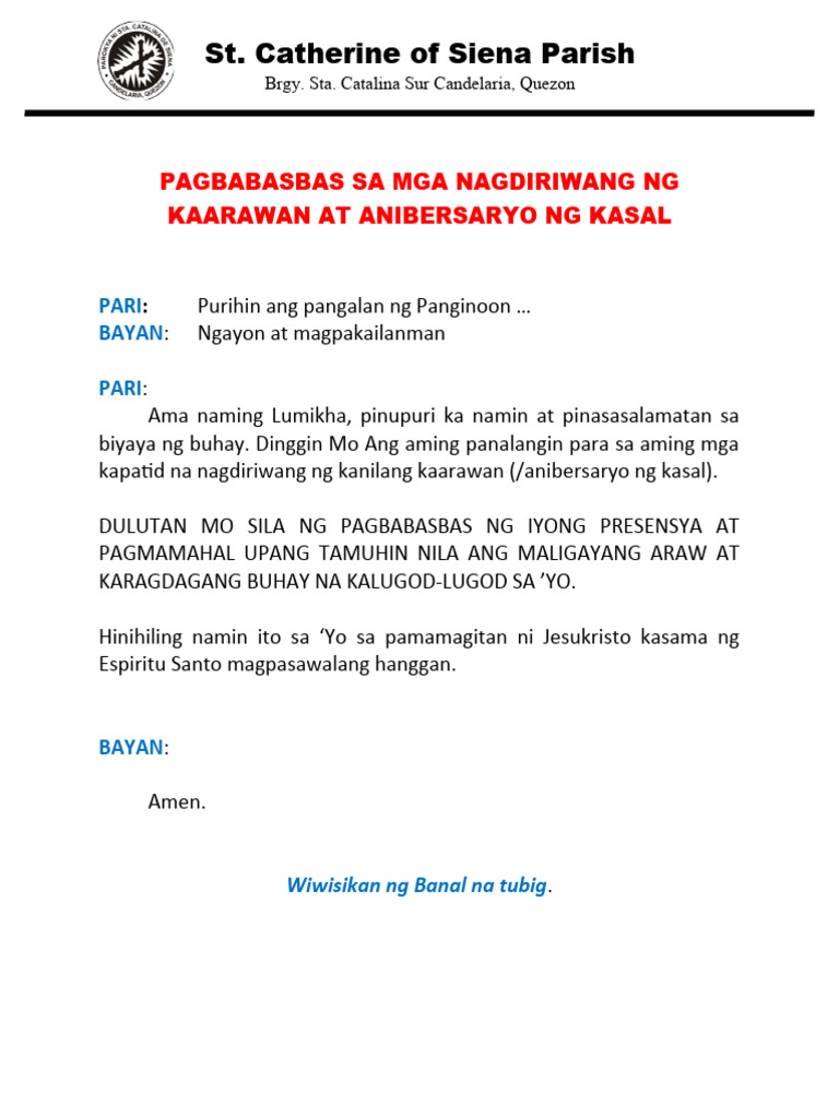 Pagbabasbas Sa Mga Nagdiriwang NG Kaarawan at Anibersaryo NG Kasal | PDF