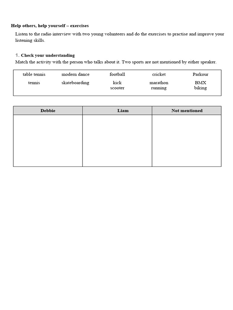 Listening Exercises with Liam and Debbie | PDF | Career & Growth