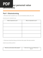 Individual Assignment 1 - Identify Your Personal Value (Worksheet)