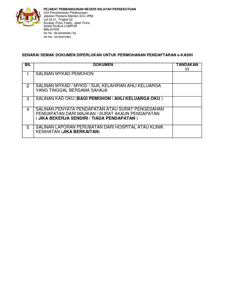 Borang daftar ringkas ekasih combine pdf