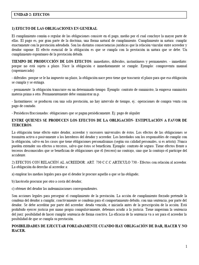 Efectos y Cumplimiento de Obligaciones | PDF | Pagos | Bancarrota