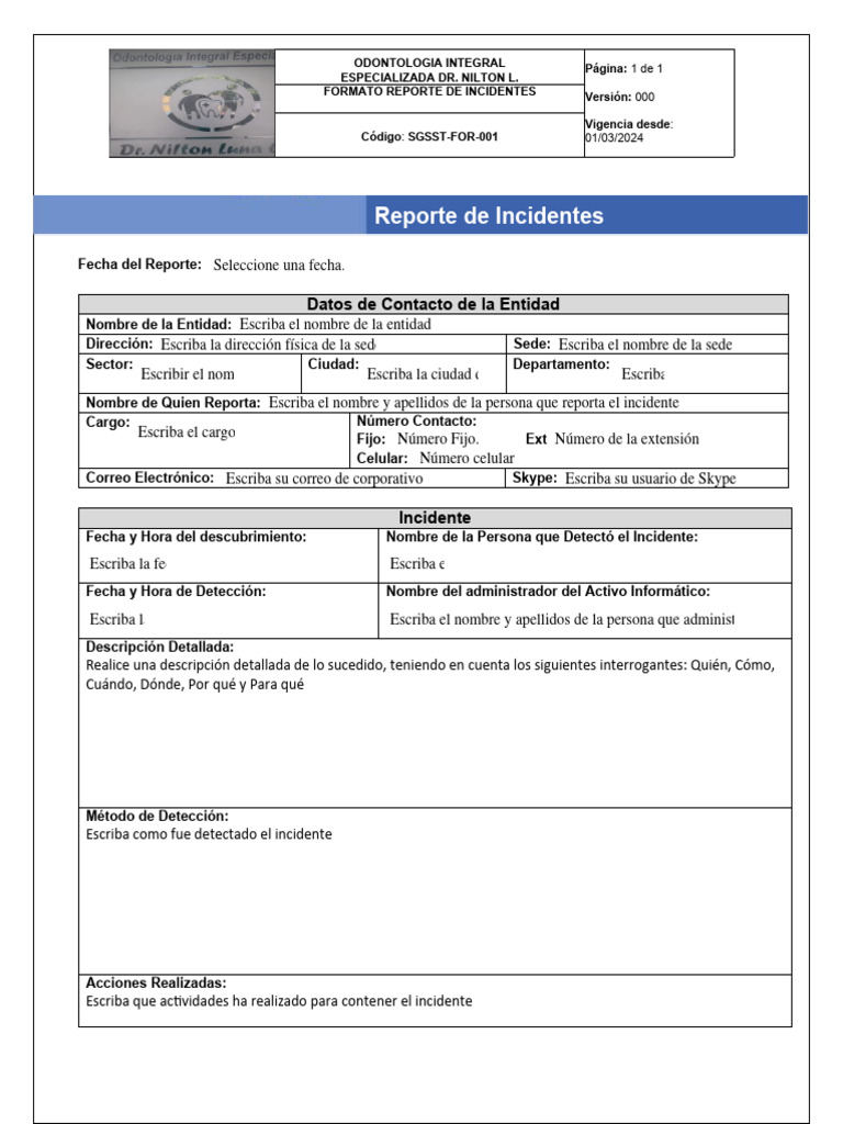 Formato De Reporte De Incidentes SEO PDF La Seguridad Inform tica 