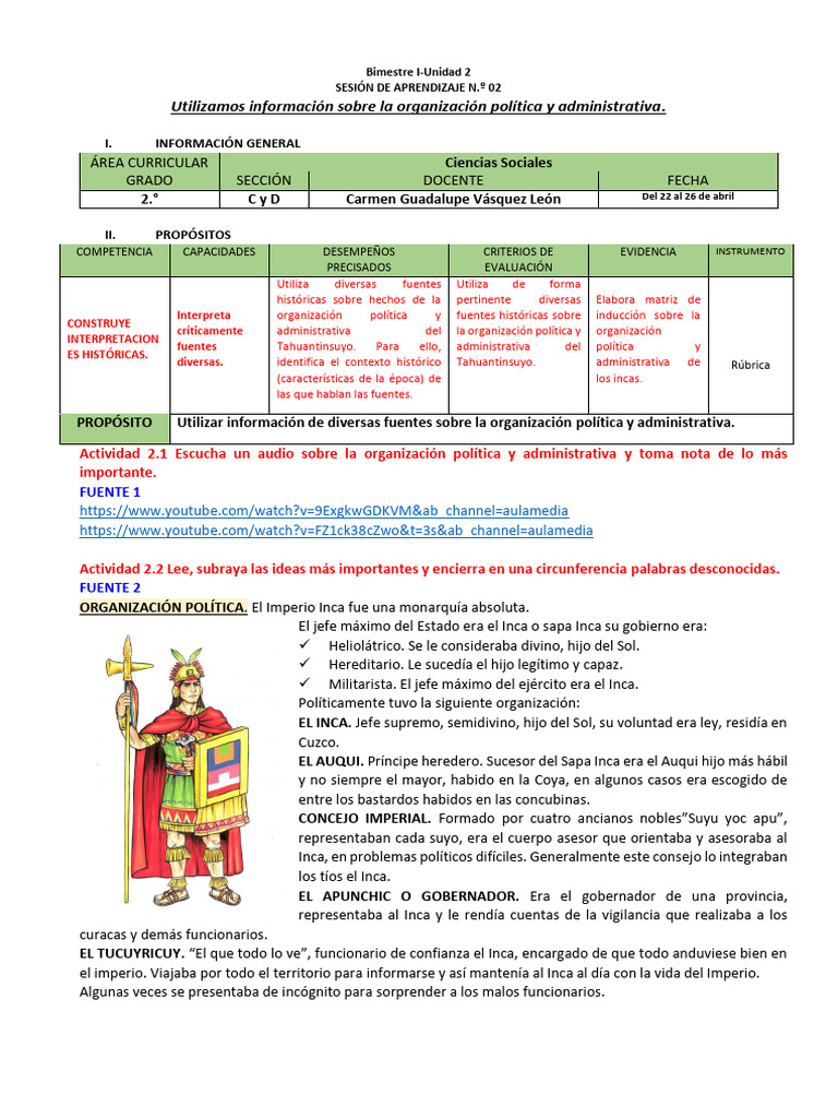 Organización Política del Tahuantinsuyo | PDF | Imperio Inca | Aprendizaje
