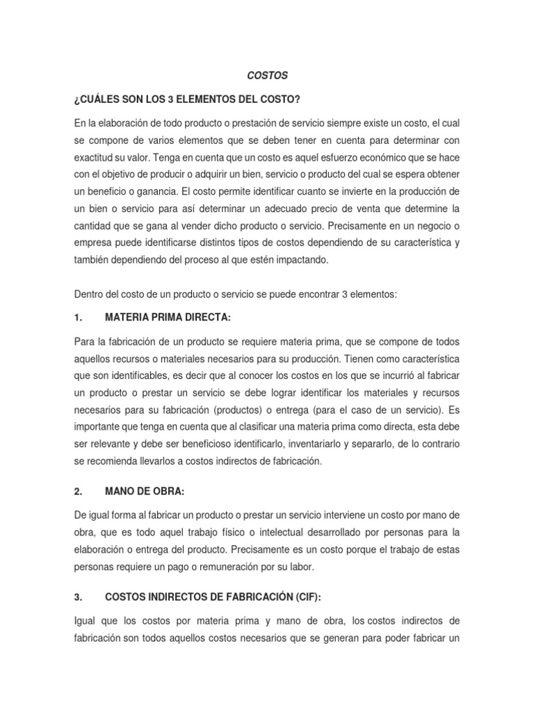 Concepto y Clasificaciones de Los Costos | PDF | Costo | Business