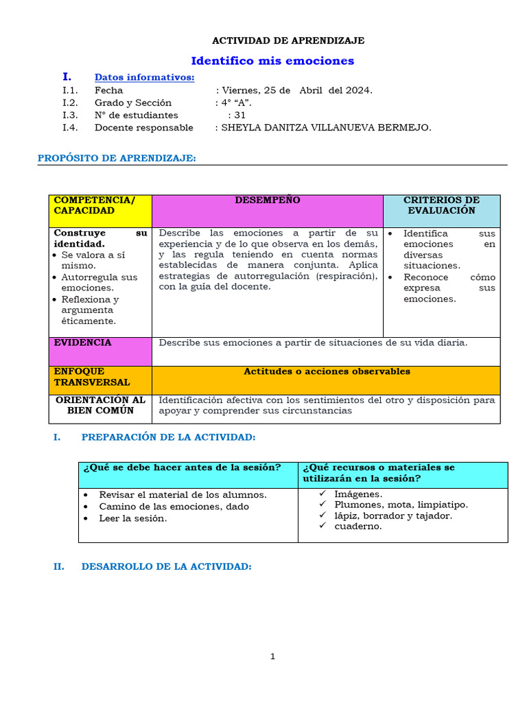 Reconociendo Nuestras Emociones | PDF | Las emociones | Aprendizaje