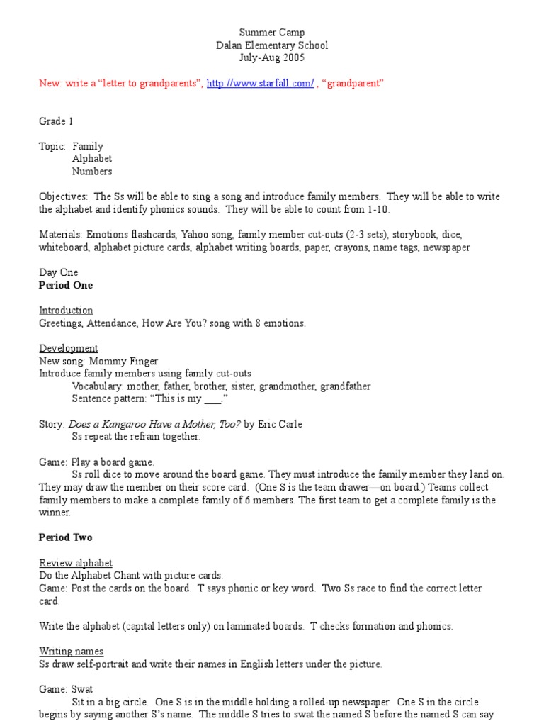 Family-Themed Summer Camp Activities | PDF