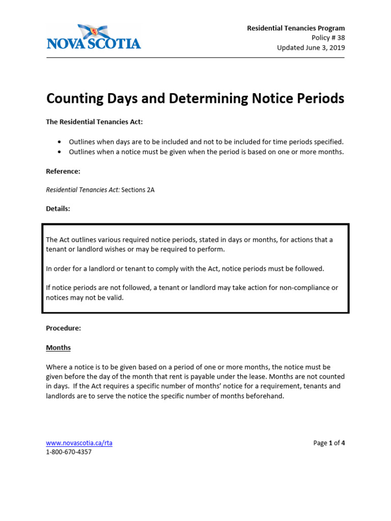 Counting days and determining notice periods policy 38 residential