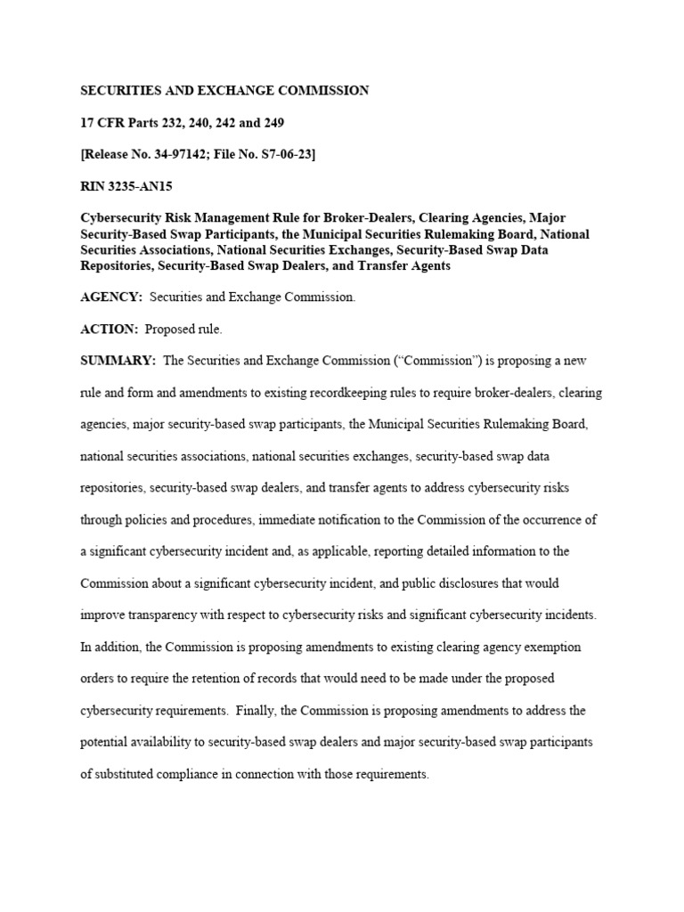 SEC Proposes Cybersecurity Rule for Brokers | PDF | Malware | Computer ...